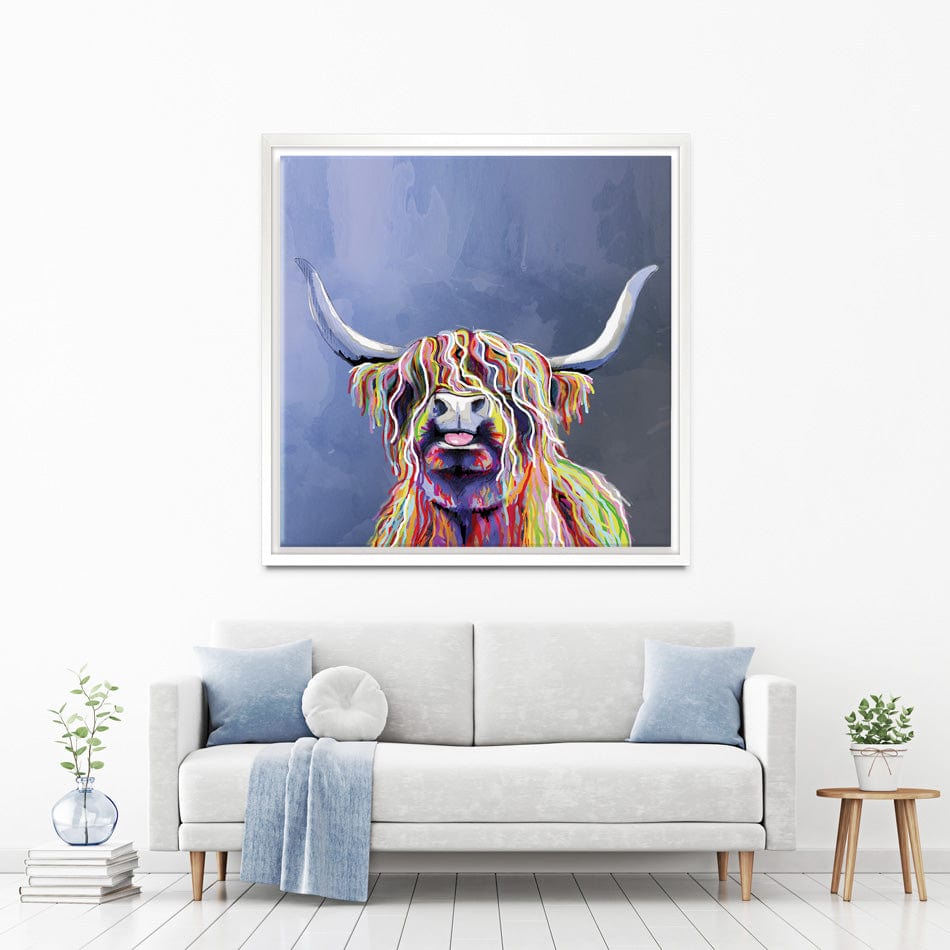 Multicolour Highland Cow Square Canvas Print wall art product Independent