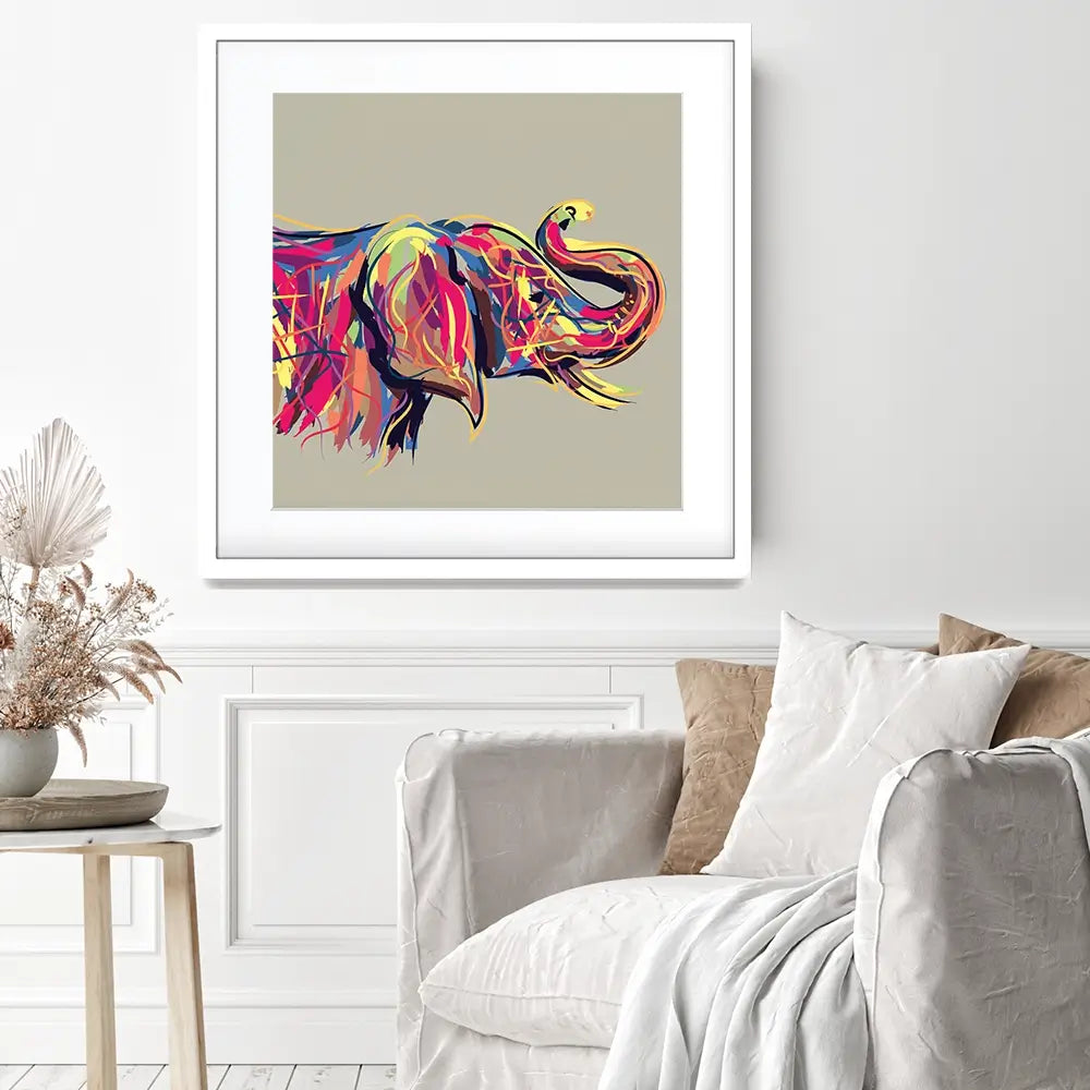 Multicoloured Elephant Square Framed Art Print Multicoloured Elephant Square Framed Art Print wall art product Art Print Shop