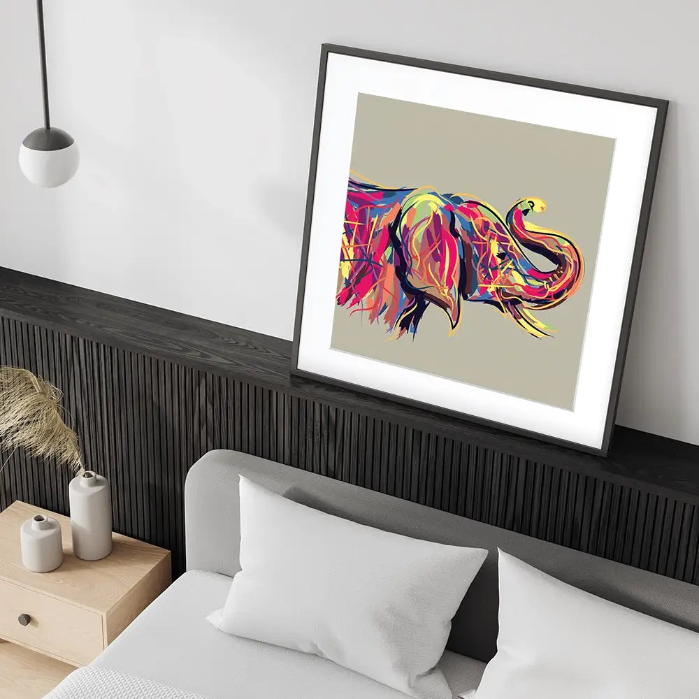 Multicoloured Elephant Square Framed Art Print Multicoloured Elephant Square Framed Art Print wall art product Art Print Shop