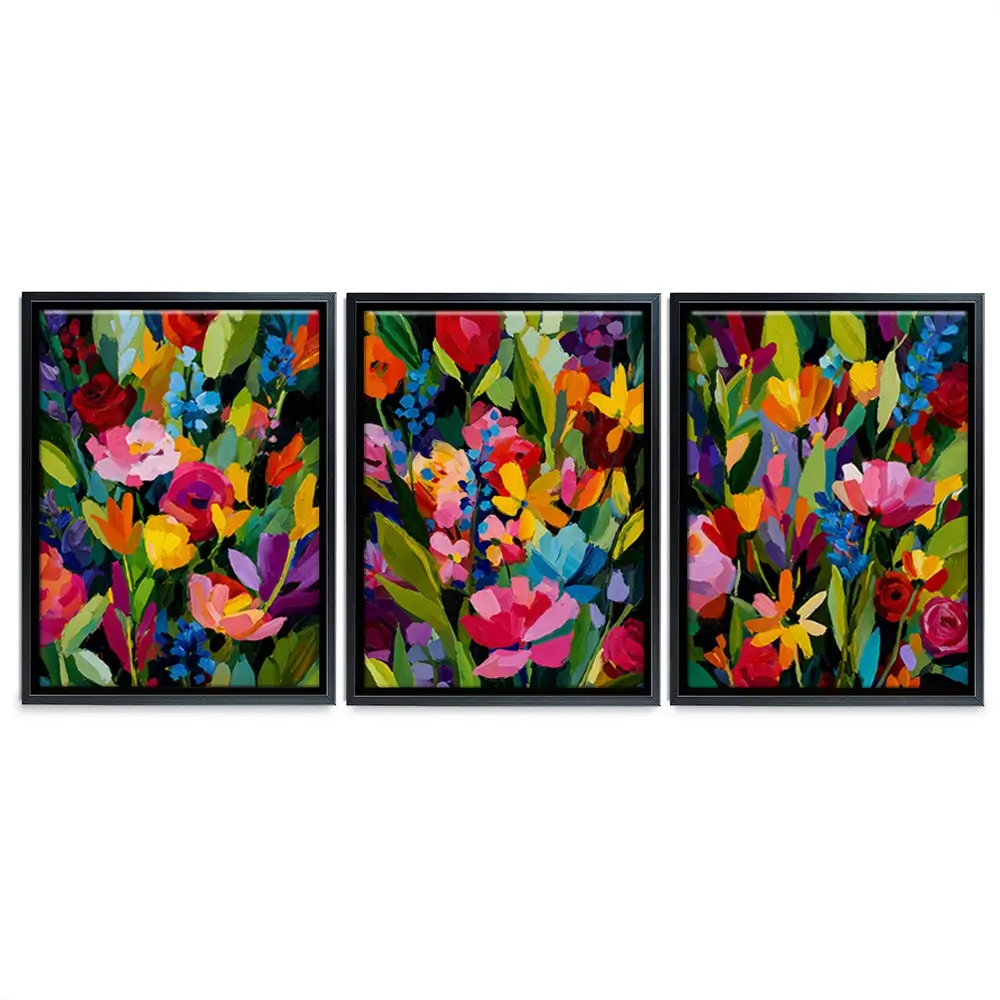 Multicoloured Floral Madness Trio Canvas Print Multicoloured Floral Madness Trio Canvas Print wall art product IAmHomeStudio