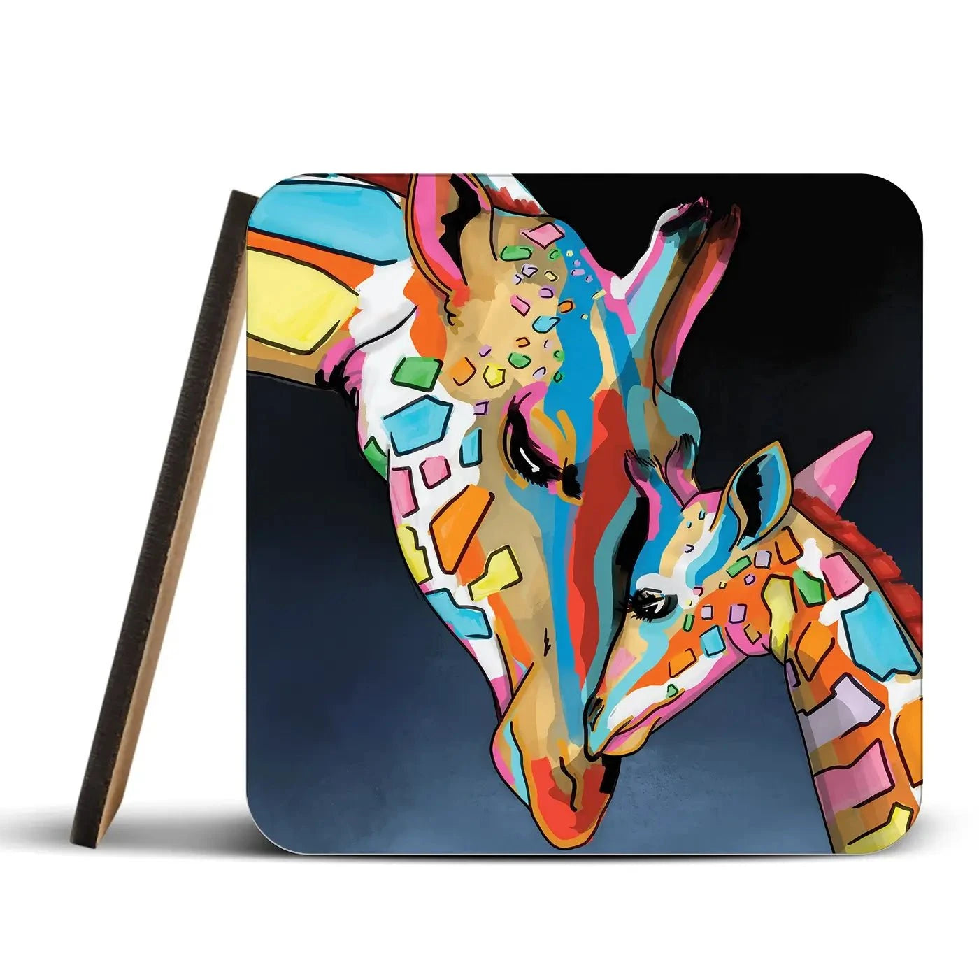 Multicoloured Giraffe And Calf Coaster Set Multicoloured Giraffe And Calf Coaster Set wall art product Independent