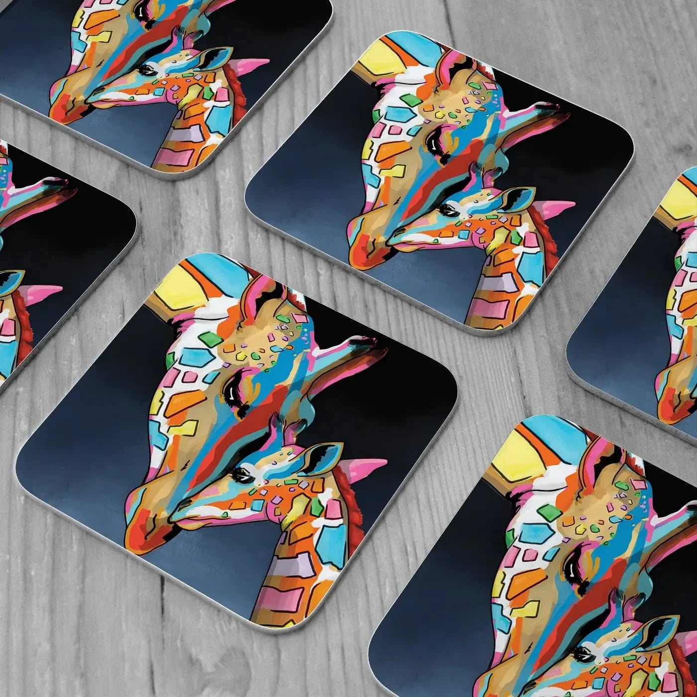 Multicoloured Giraffe And Calf Coaster Set Multicoloured Giraffe And Calf Coaster Set wall art product Independent