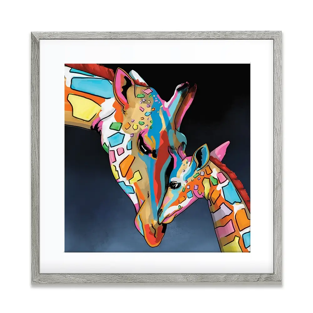 Multicoloured Giraffe And Calf Square Framed Art Print Multicoloured Giraffe And Calf Square Framed Art Print wall art product Art Print Shop