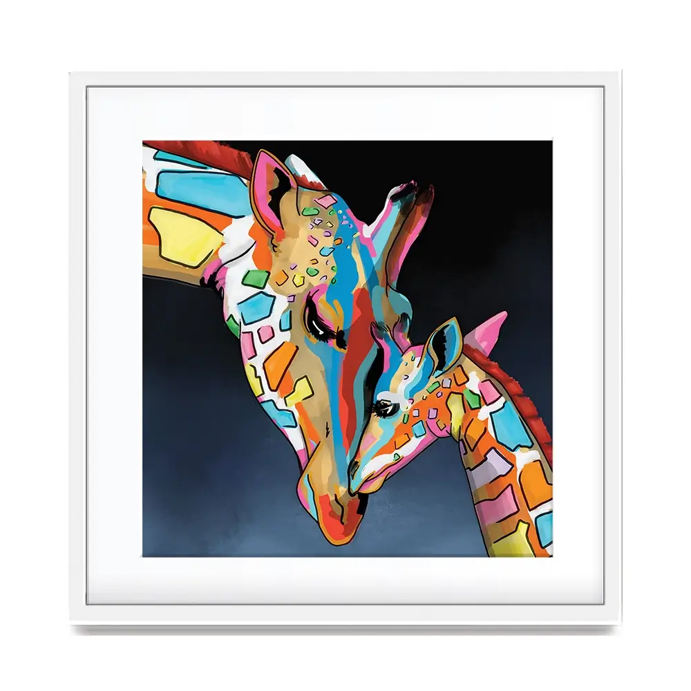 Multicoloured Giraffe And Calf Square Framed Art Print Multicoloured Giraffe And Calf Square Framed Art Print wall art product Art Print Shop
