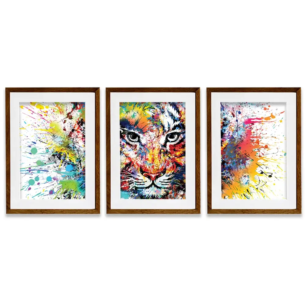 Multicoloured Tiger Paint Splash Framed Art Print Trio Multicoloured Tiger Paint Splash Framed Art Print Trio wall art product ARTEMENKO VALENTYN / Shutterstock