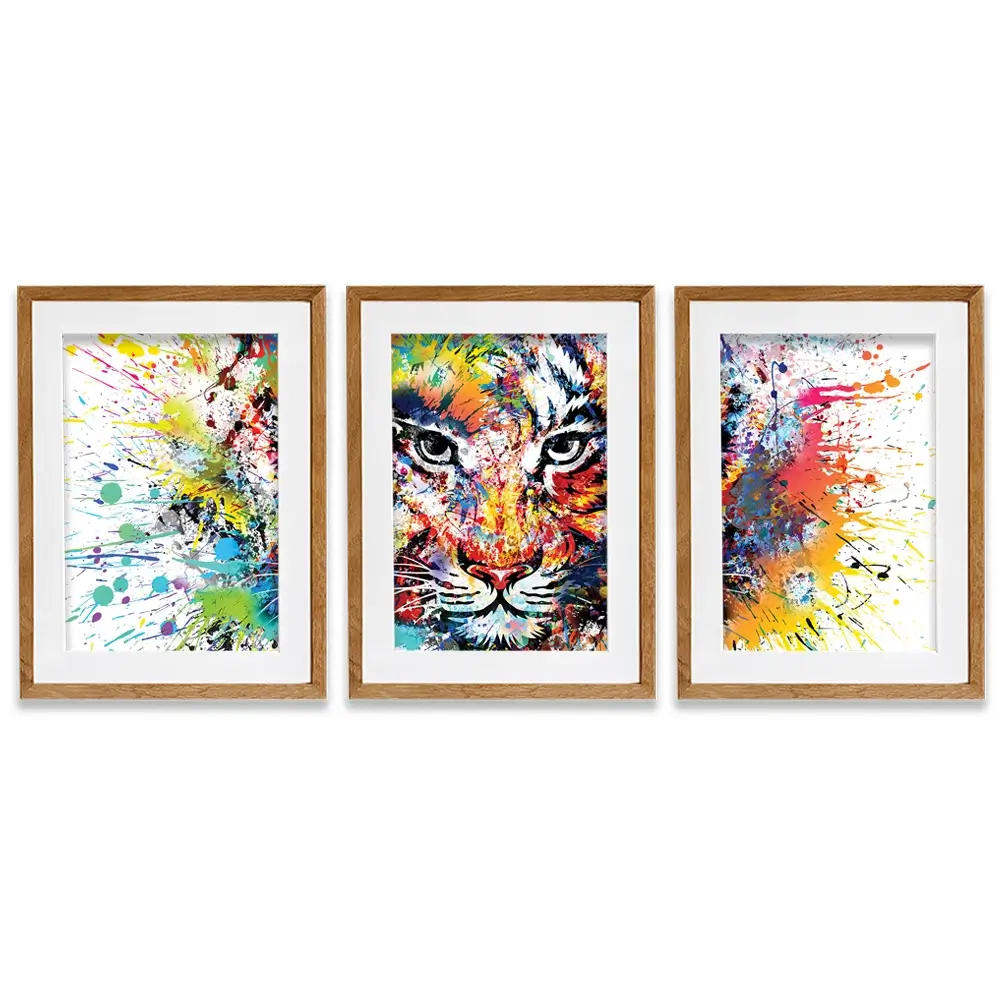 Multicoloured Tiger Paint Splash Framed Art Print Trio Multicoloured Tiger Paint Splash Framed Art Print Trio wall art product ARTEMENKO VALENTYN / Shutterstock