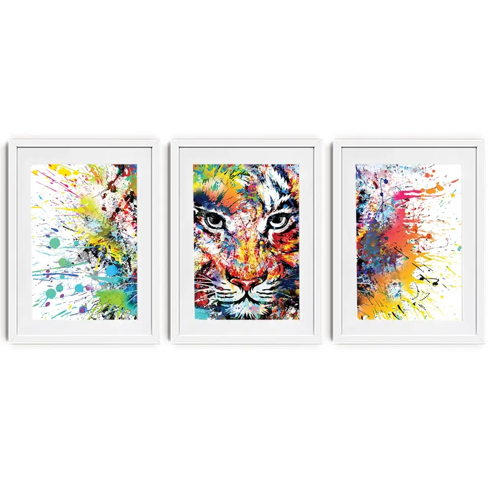Multicoloured Tiger Paint Splash Framed Art Print Trio Multicoloured Tiger Paint Splash Framed Art Print Trio wall art product ARTEMENKO VALENTYN / Shutterstock