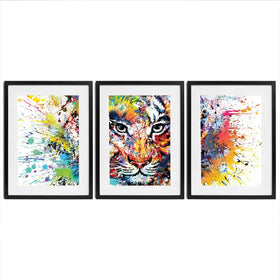 Multicoloured Tiger Paint Splash Framed Art Print Trio Multicoloured Tiger Paint Splash Framed Art Print Trio wall art product ARTEMENKO VALENTYN / Shutterstock