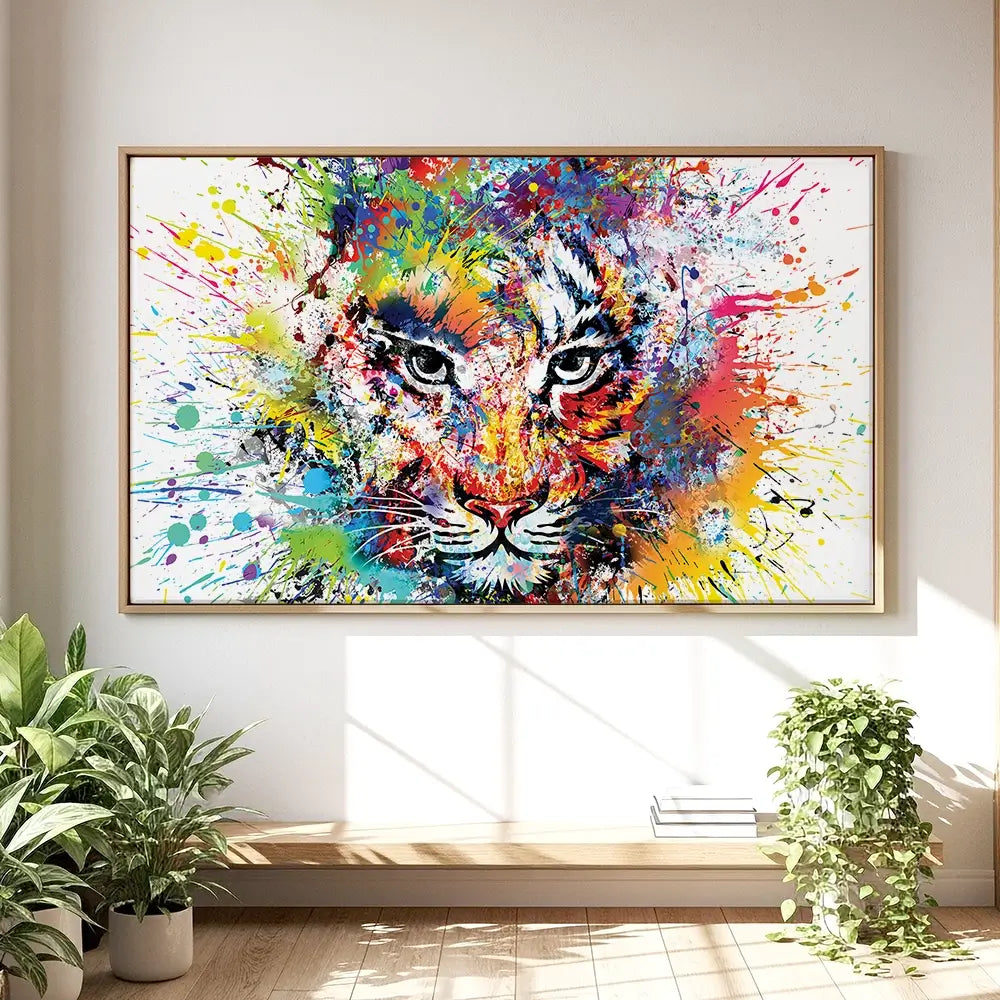 Multicoloured Tiger Paint Splash Oversized Canvas Print Multicoloured Tiger Paint Splash Oversized Canvas Print wall art product ARTEMENKO VALENTYN / Shutterstock
