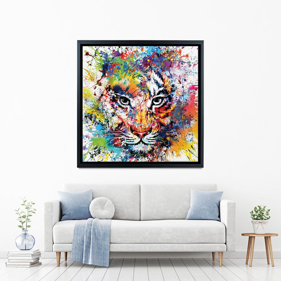 Multicoloured Tiger Paint Splash Square Canvas Print wall art product ARTEMENKO VALENTYN / Shutterstock