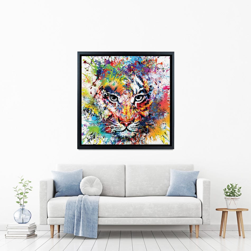 Multicoloured Tiger Paint Splash Square Canvas Print wall art product ARTEMENKO VALENTYN / Shutterstock