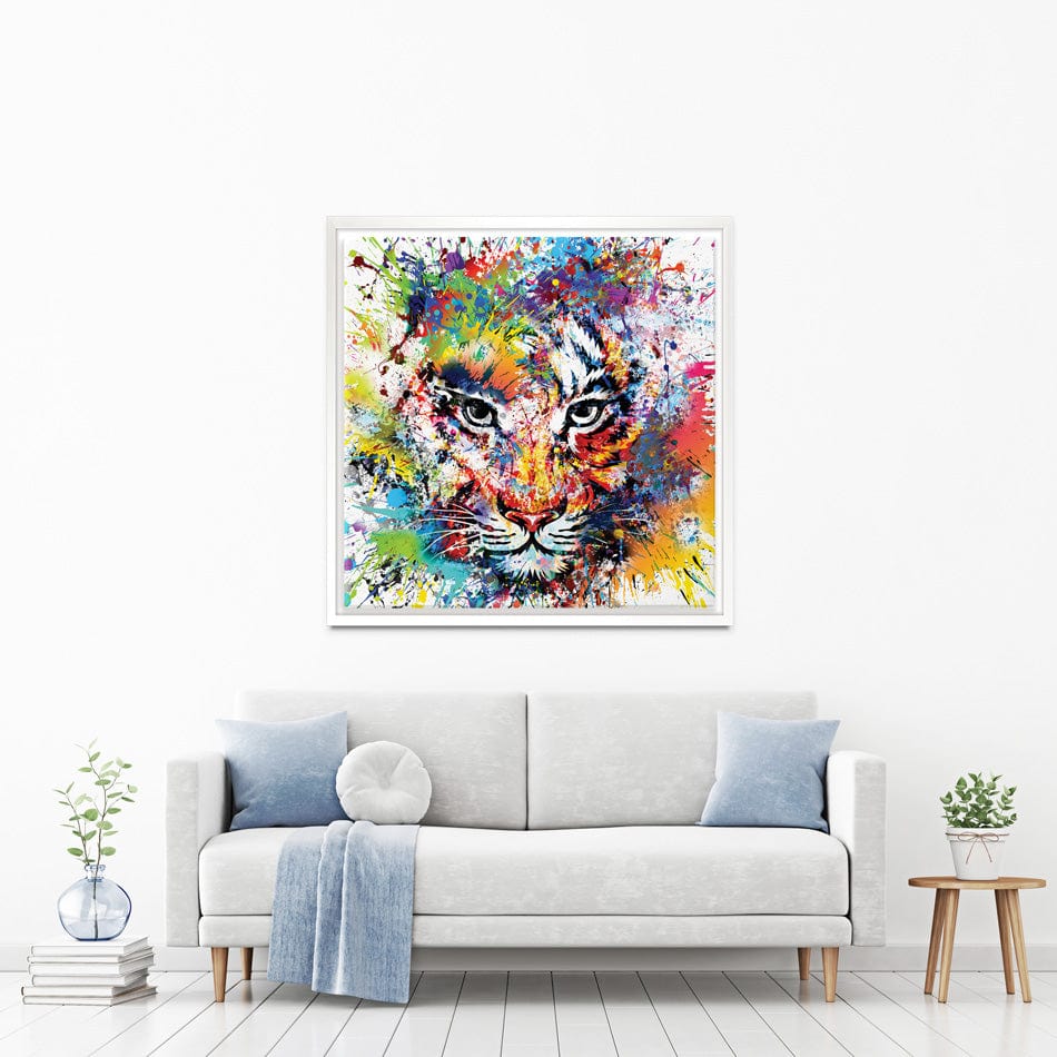 Multicoloured Tiger Paint Splash Square Canvas Print wall art product ARTEMENKO VALENTYN / Shutterstock