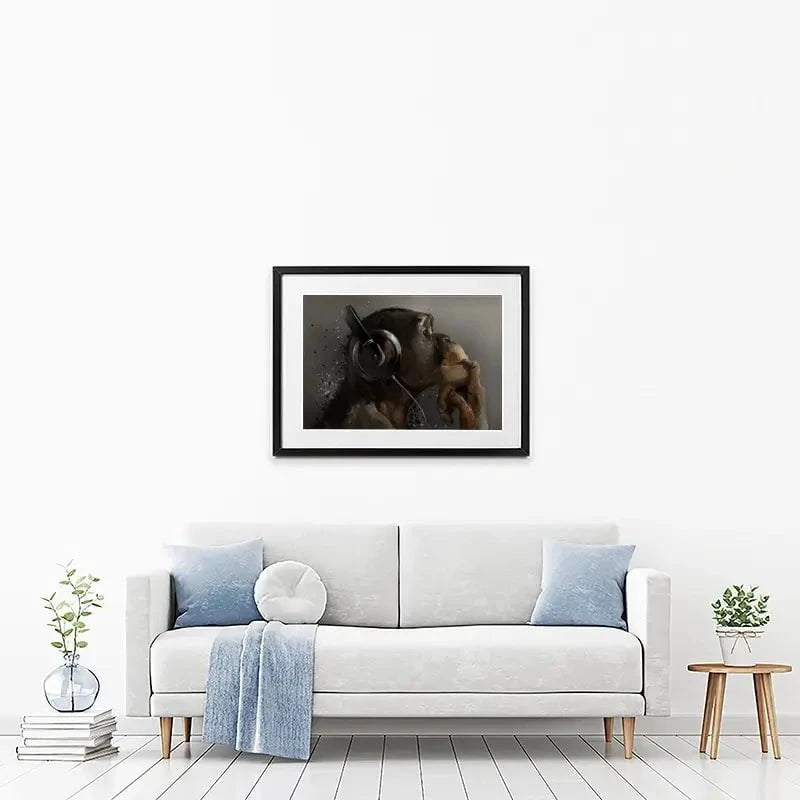 Musical Chimpanzee Framed Art Print Musical Chimpanzee Framed Art Print wall art product Lorri Kajenna / Shutterstock