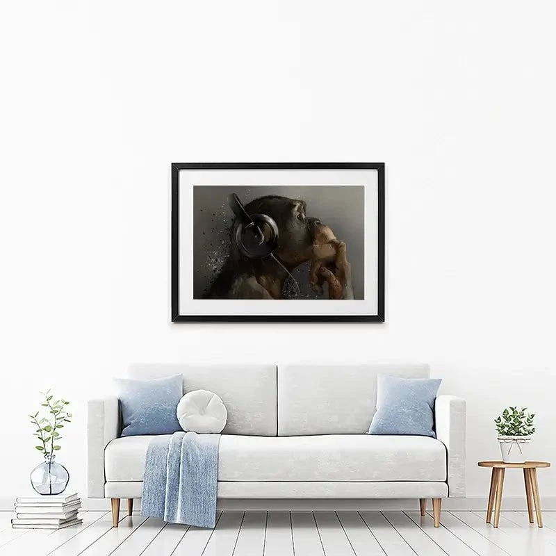 Musical Chimpanzee Framed Art Print Musical Chimpanzee Framed Art Print wall art product Lorri Kajenna / Shutterstock