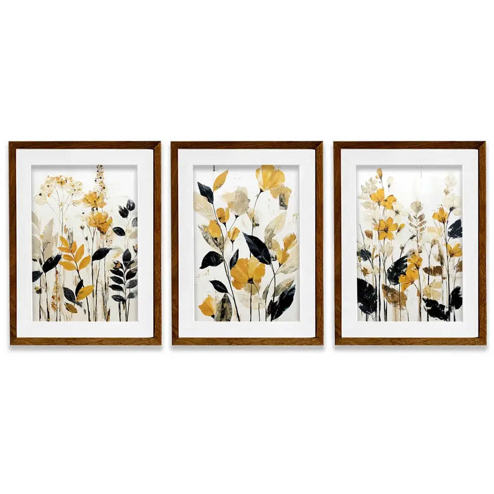 Mustard Floral Framed Art Print Trio Mustard Floral Framed Art Print Trio wall art product IAmHomeStudio