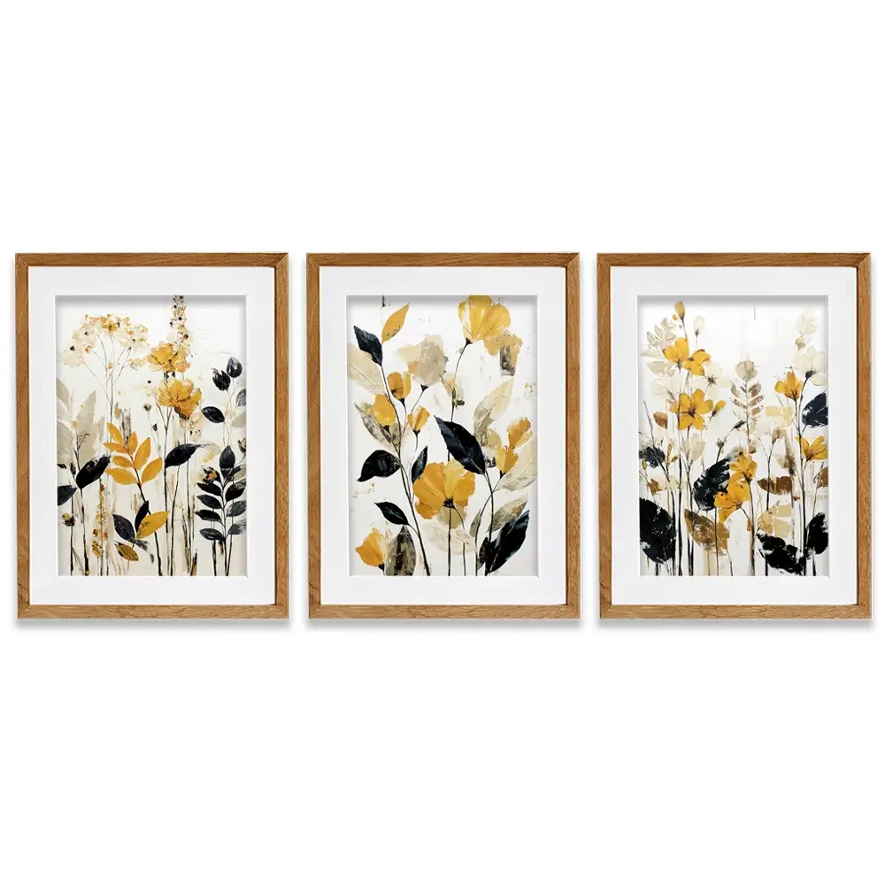 Mustard Floral Framed Art Print Trio Mustard Floral Framed Art Print Trio wall art product IAmHomeStudio