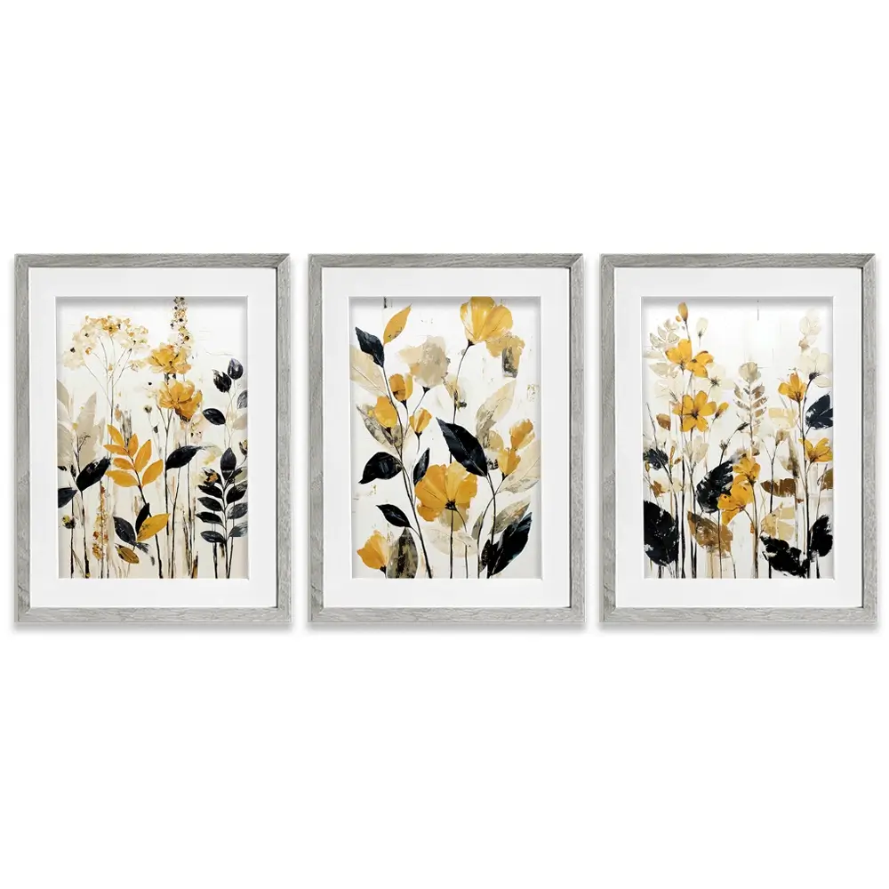 Mustard Floral Framed Art Print Trio Mustard Floral Framed Art Print Trio wall art product IAmHomeStudio