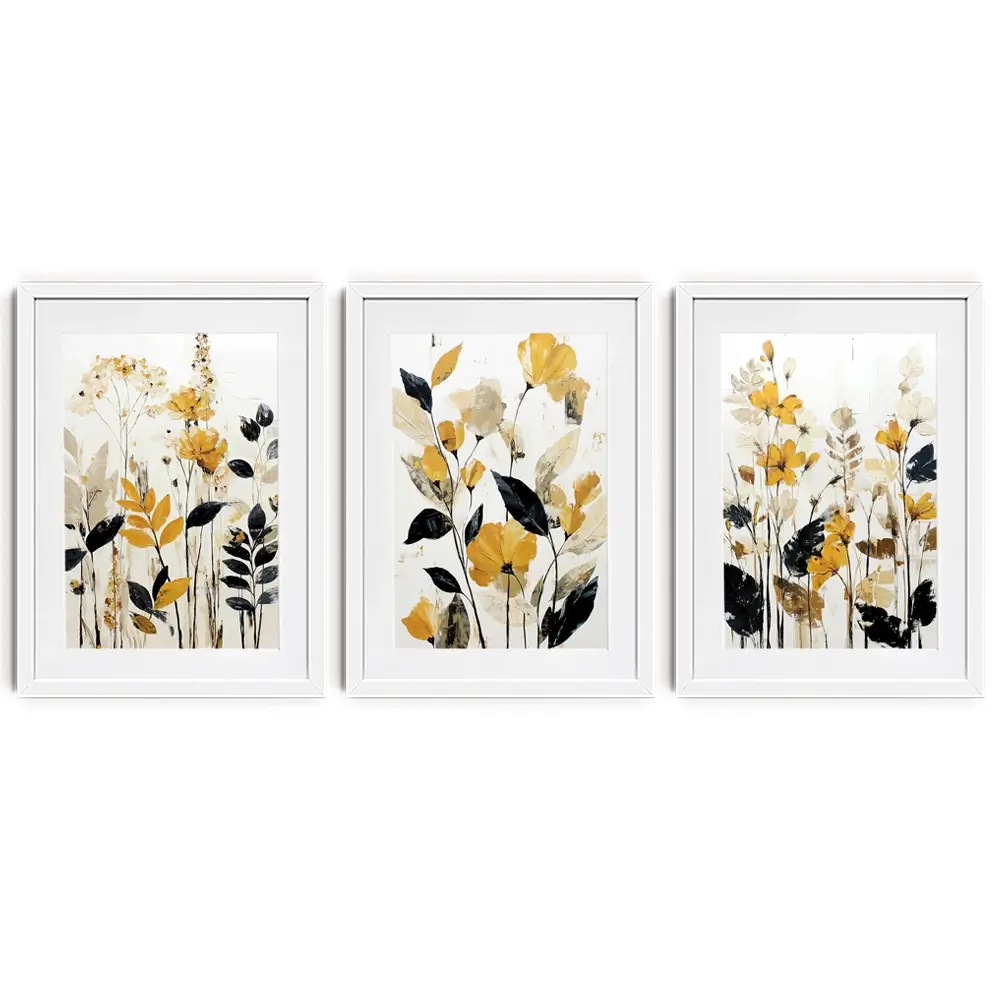 Mustard Floral Framed Art Print Trio Mustard Floral Framed Art Print Trio wall art product IAmHomeStudio