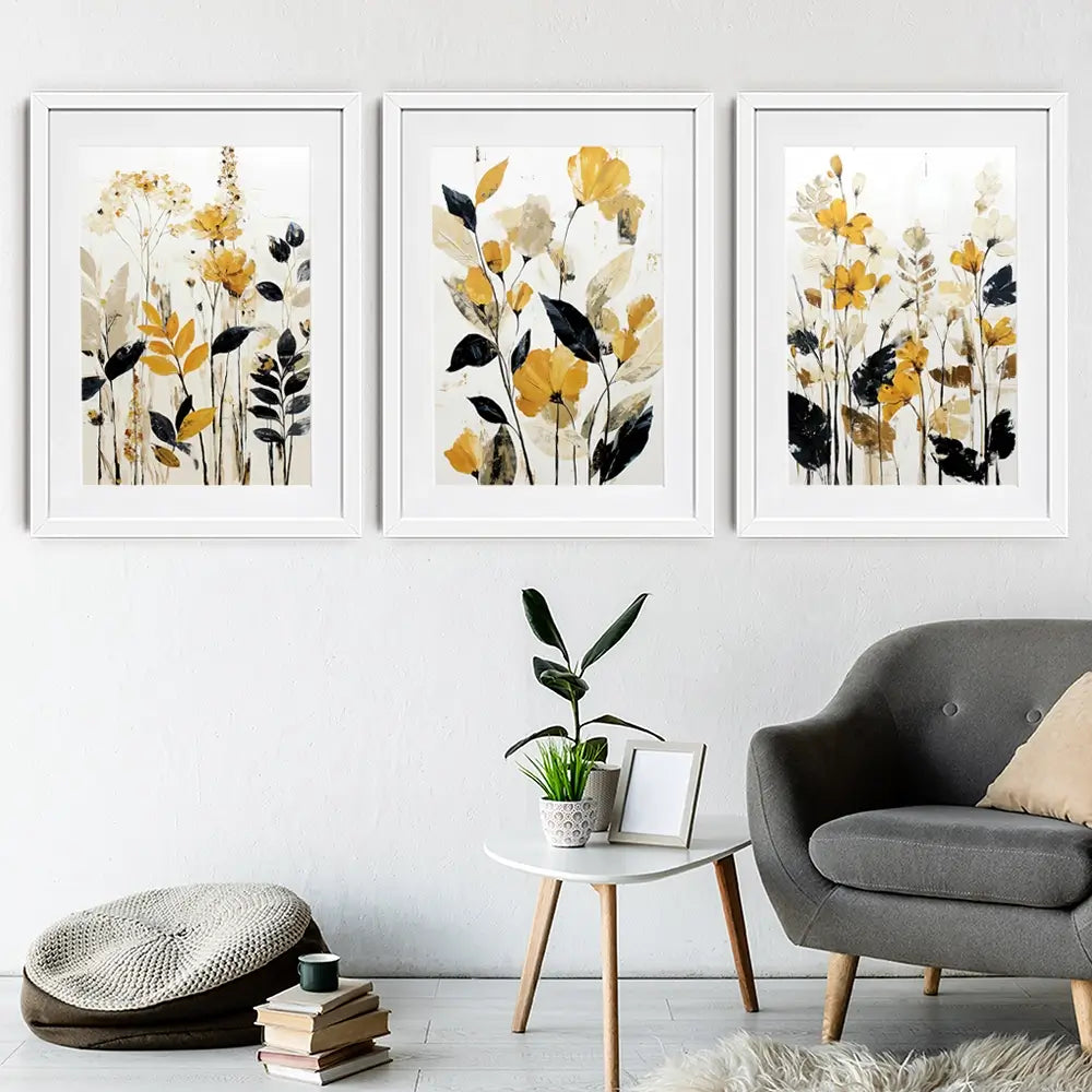 Mustard Floral Framed Art Print Trio Mustard Floral Framed Art Print Trio wall art product IAmHomeStudio