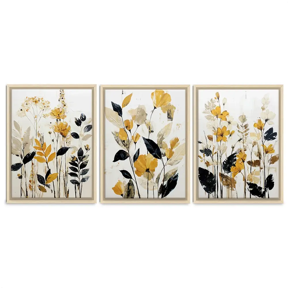 Mustard Floral Trio Canvas Print Mustard Floral Trio Canvas Print wall art product IAmHomeStudio
