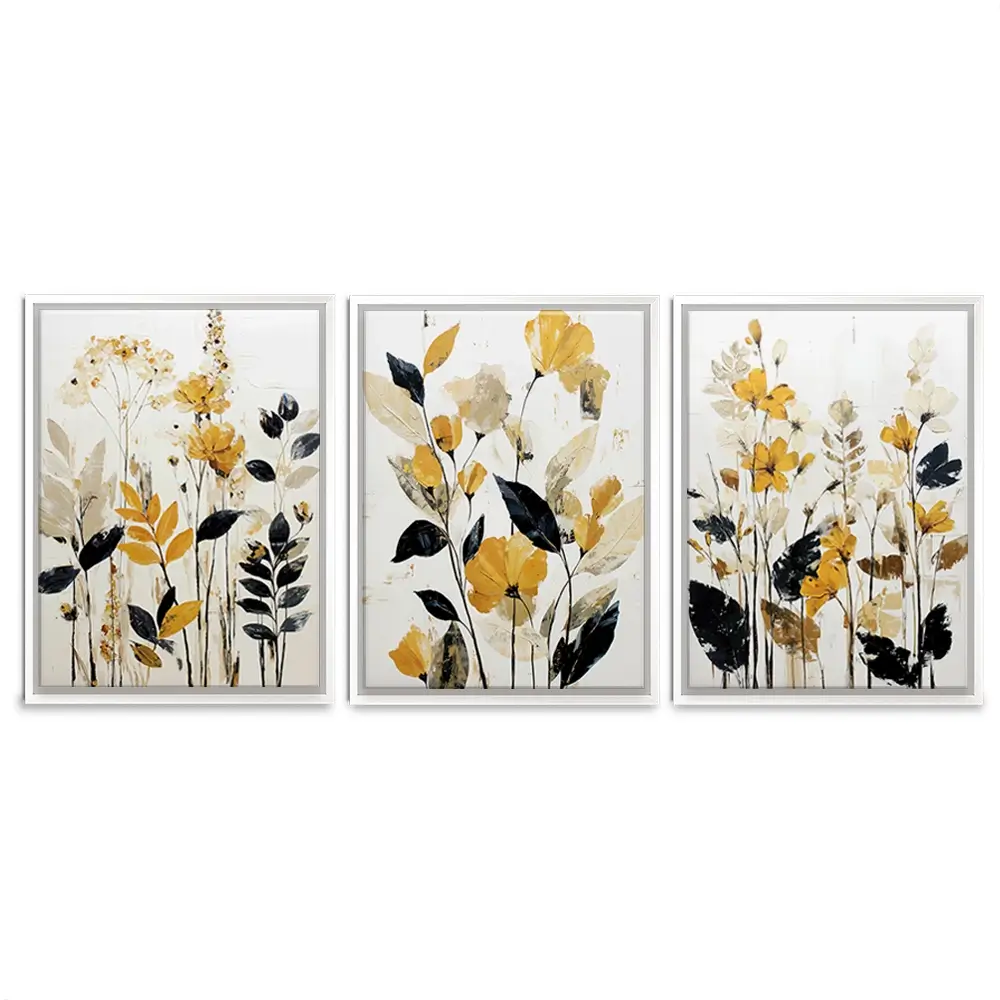 Mustard Floral Trio Canvas Print Mustard Floral Trio Canvas Print wall art product IAmHomeStudio