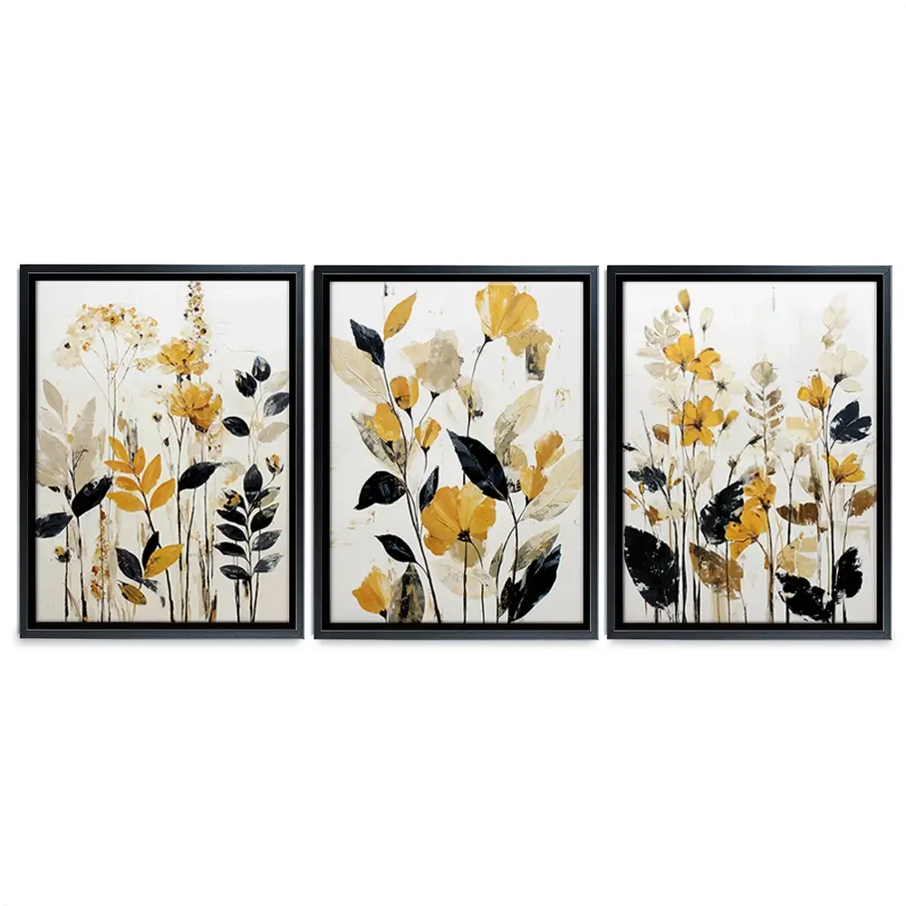 Mustard Floral Trio Canvas Print Mustard Floral Trio Canvas Print wall art product IAmHomeStudio