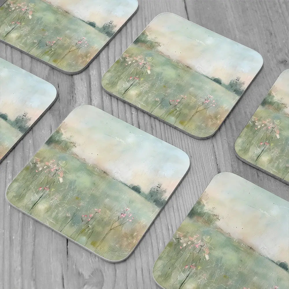 Muted Spring Landscape 2 Coaster Set Muted Spring Landscape 2 Coaster Set wall art product Art Print Shop