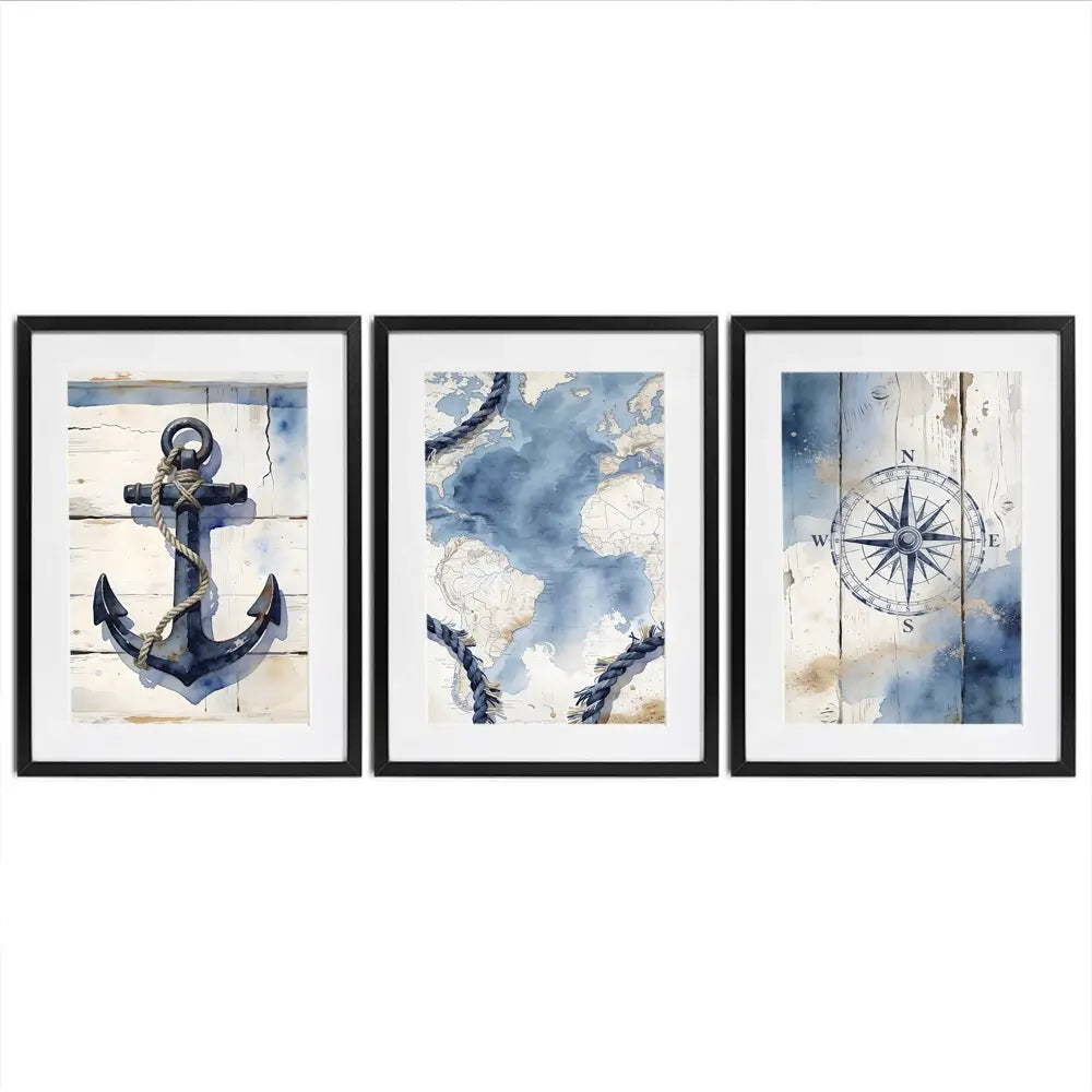 Nautical Framed Art Print Trio Nautical Framed Art Print Trio wall art product LSR Design Studio - Independent