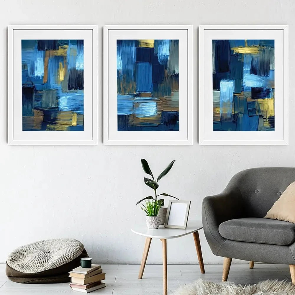 Navy Brush Strokes Framed Art Print Trio Navy Brush Strokes Framed Art Print Trio wall art product artGALINI at pm.me / Shutterstock