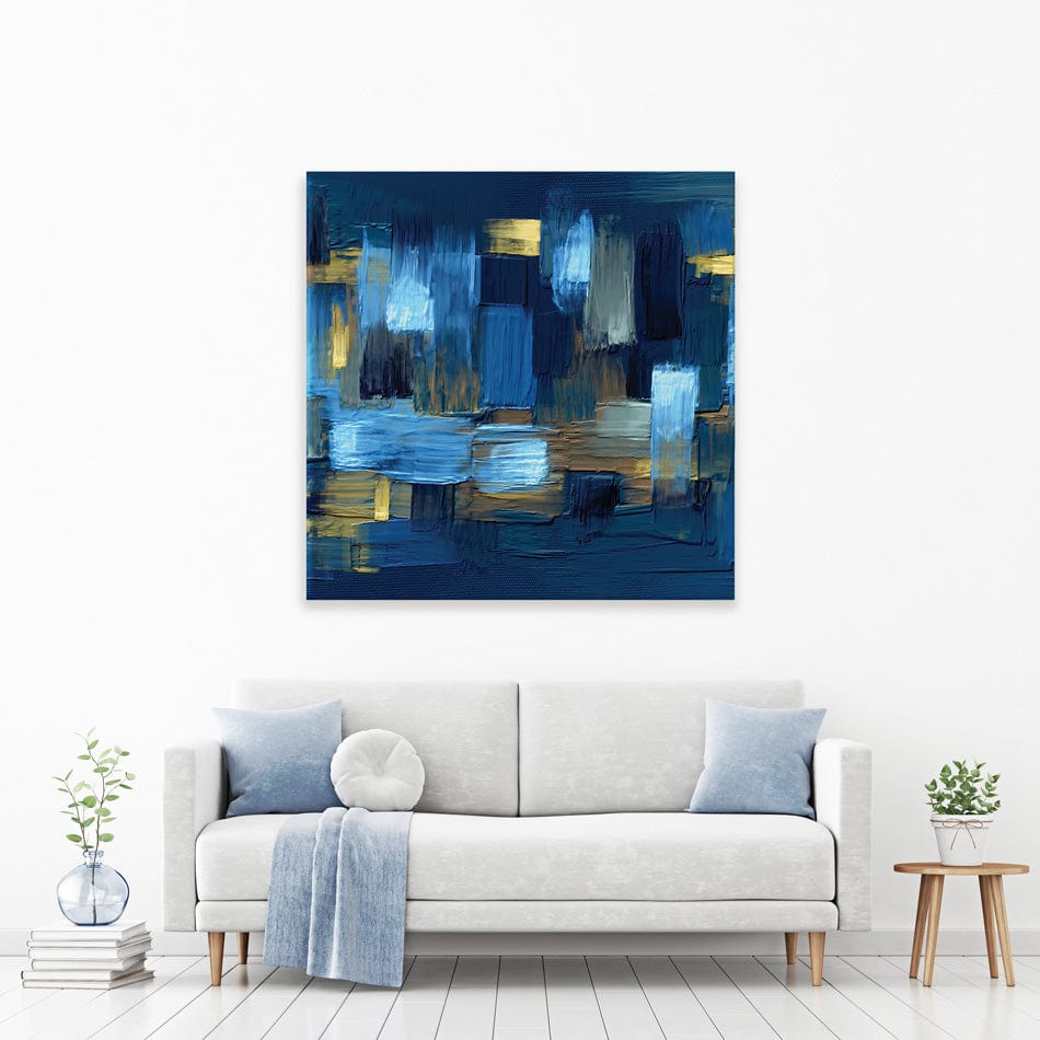 Navy Brush Strokes Square Canvas Print wall art product artGALINI at pm.me / Shutterstock