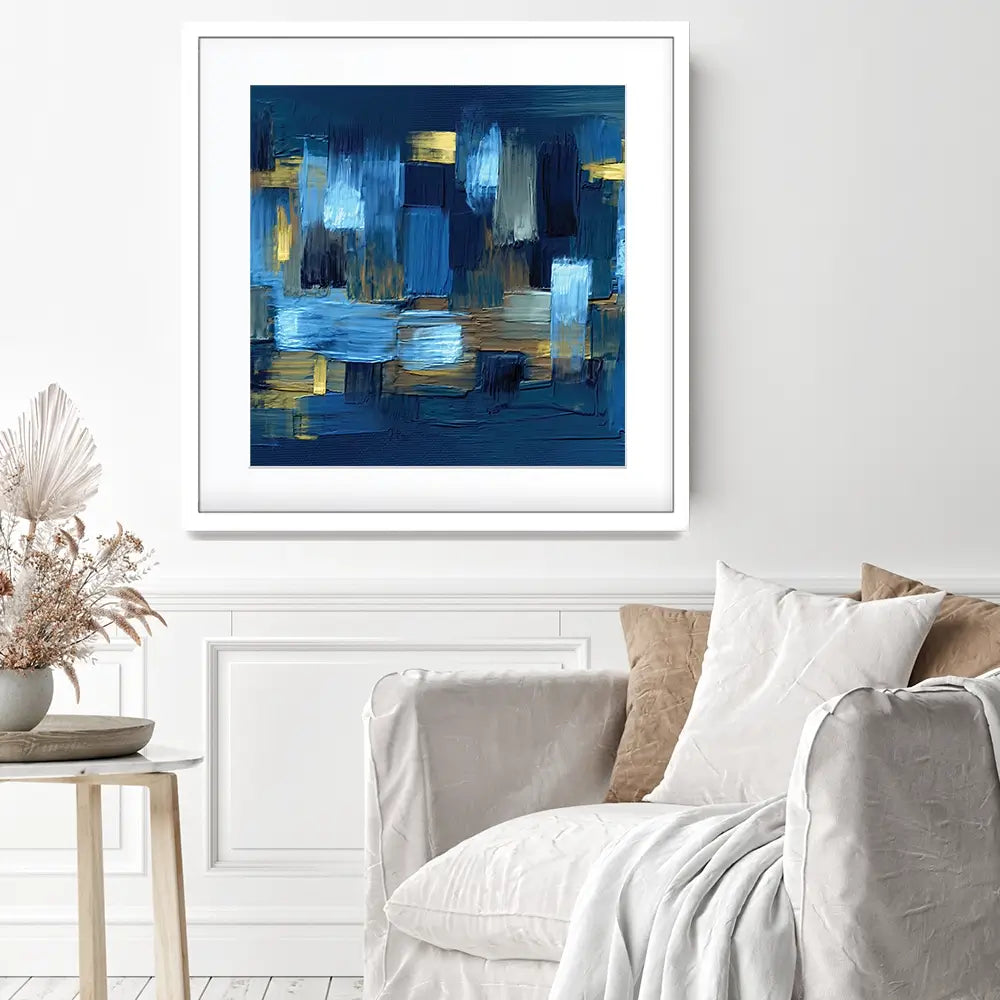 Navy Brush Strokes Square Framed Art Print Navy Brush Strokes Square Framed Art Print wall art product artGALINI at pm.me / Shutterstock