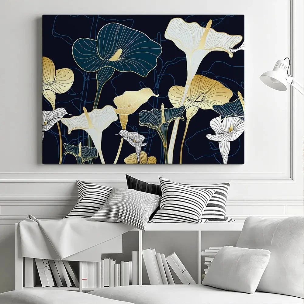 Navy Calla Lily Canvas Print Navy Calla Lily Canvas Print wall art product TWINS DESIGN STUDIO / Shutterstock