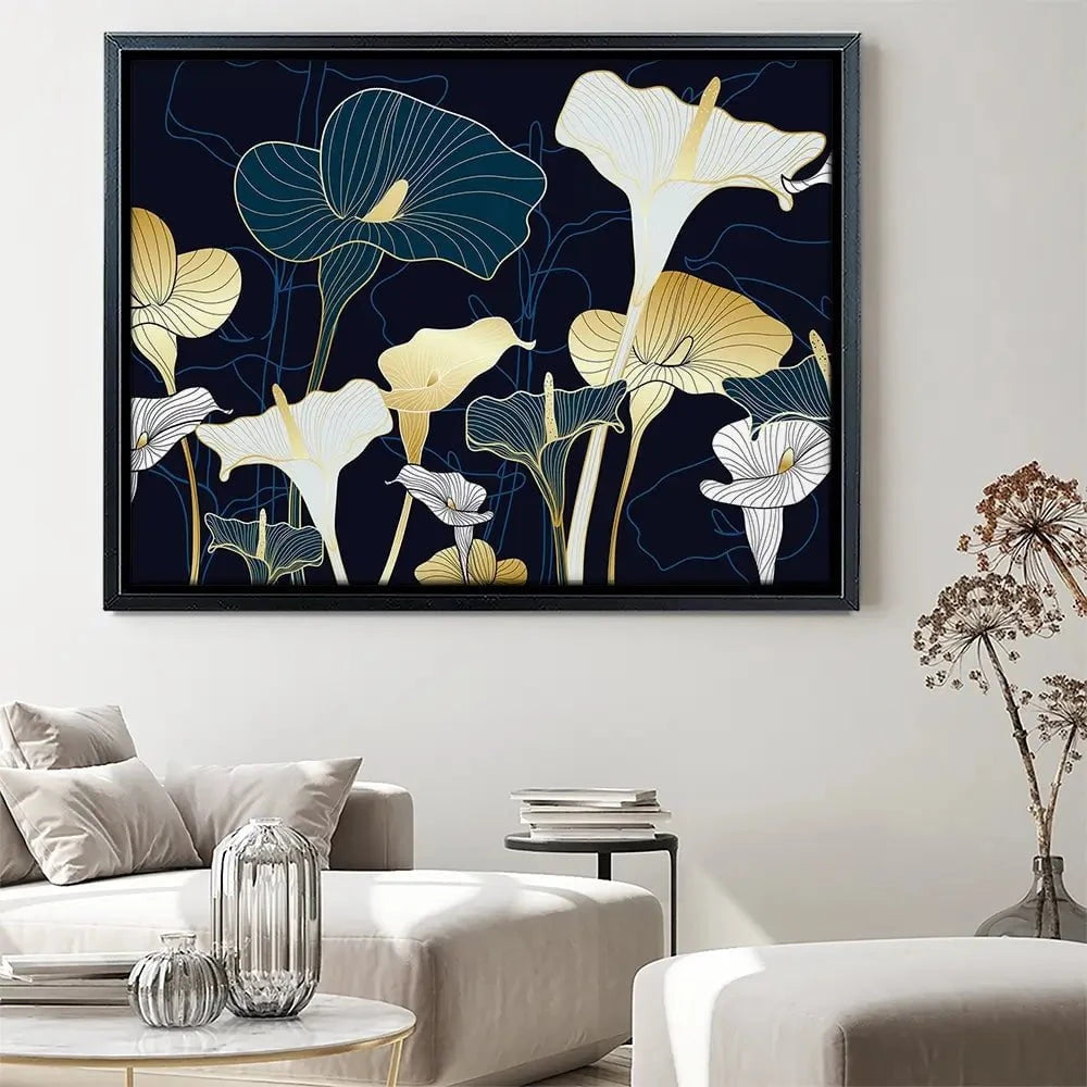 Navy Calla Lily Canvas Print Navy Calla Lily Canvas Print wall art product TWINS DESIGN STUDIO / Shutterstock
