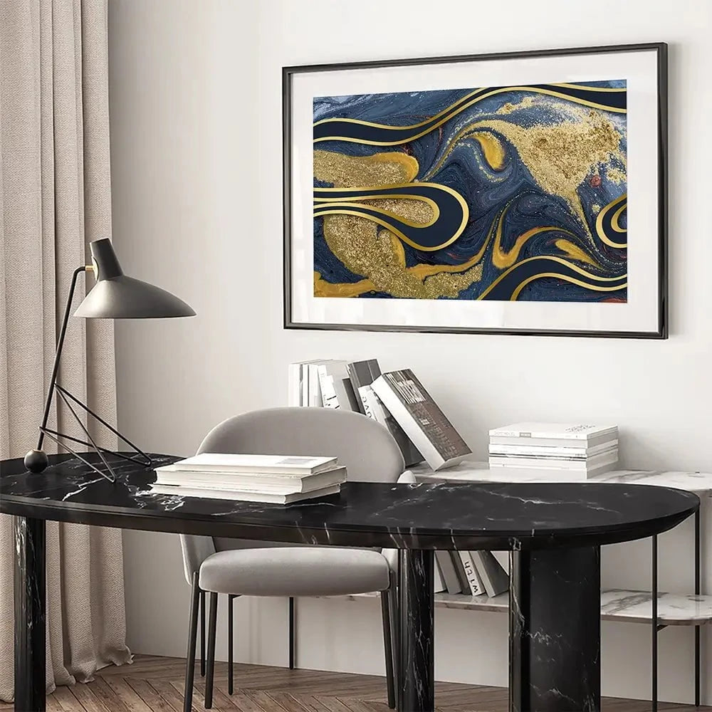 Navy Marble Framed Art Print Navy Marble Framed Art Print wall art product Ana Babii / Shutterstock