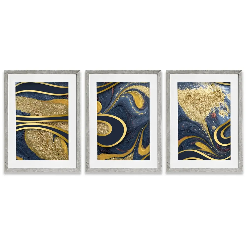 Navy Marble Framed Art Print Trio Navy Marble Framed Art Print Trio wall art product Ana Babii / Shutterstock