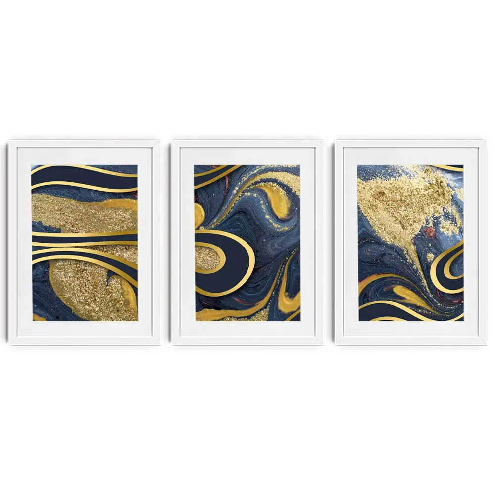 Navy Marble Framed Art Print Trio Navy Marble Framed Art Print Trio wall art product Ana Babii / Shutterstock