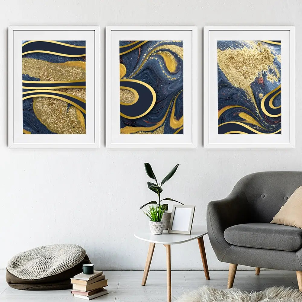 Navy Marble Framed Art Print Trio Navy Marble Framed Art Print Trio wall art product Ana Babii / Shutterstock