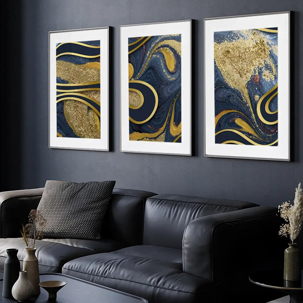 Navy Marble Framed Art Print Trio Navy Marble Framed Art Print Trio wall art product Ana Babii / Shutterstock