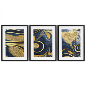 Navy Marble Framed Art Print Trio Navy Marble Framed Art Print Trio wall art product Ana Babii / Shutterstock