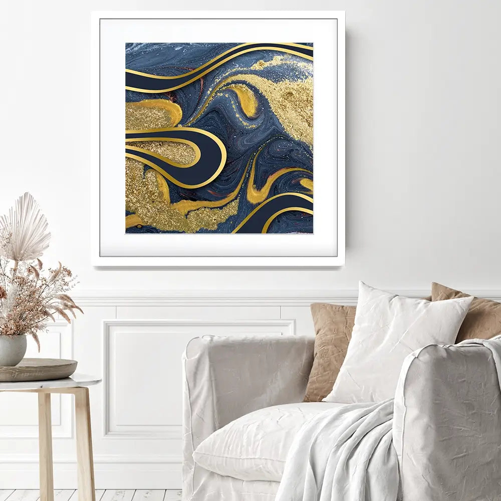 Navy Marble Square Framed Art Print Navy Marble Square Framed Art Print wall art product Art Print Shop
