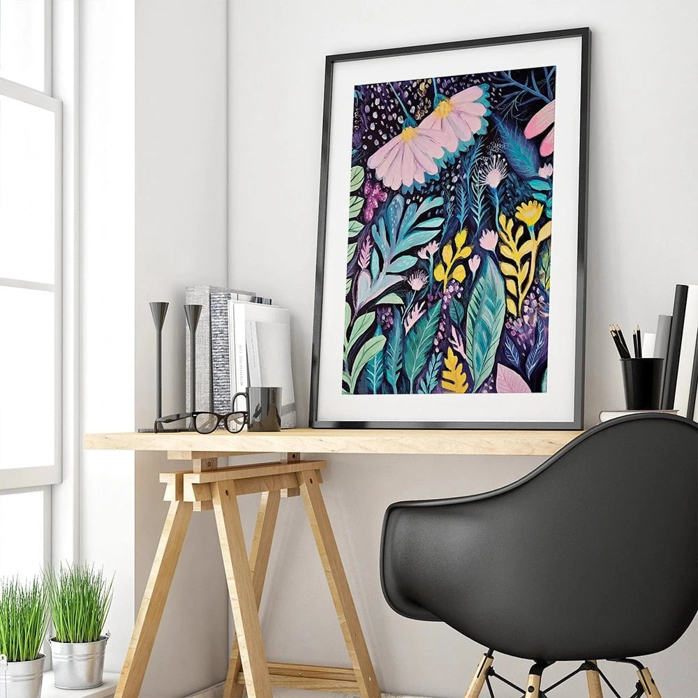 Navy Night Time Garden Framed Art Print Navy Night Time Garden Framed Art Print wall art product Tanya Ocean