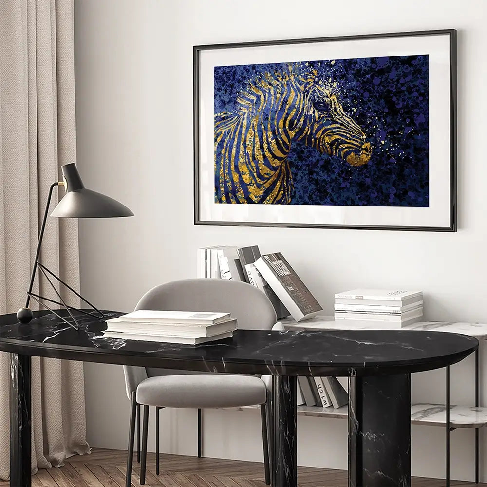 Navy Zebra Splash Framed Art Print Navy Zebra Splash Framed Art Print wall art product D Mosconi
