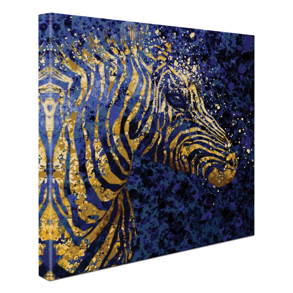 Navy Zebra Splash Square Canvas Print wall art product D Mosconi