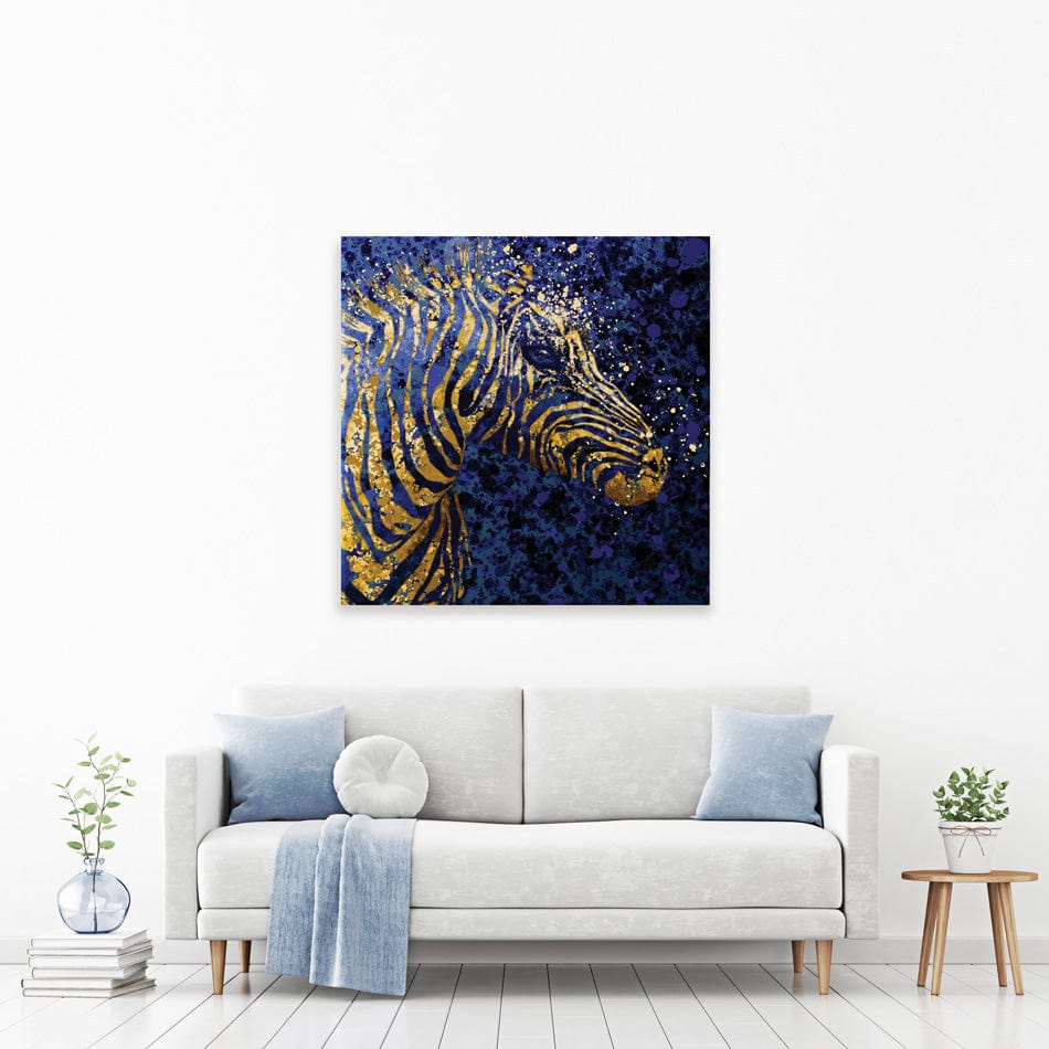 Navy Zebra Splash Square Canvas Print wall art product D Mosconi