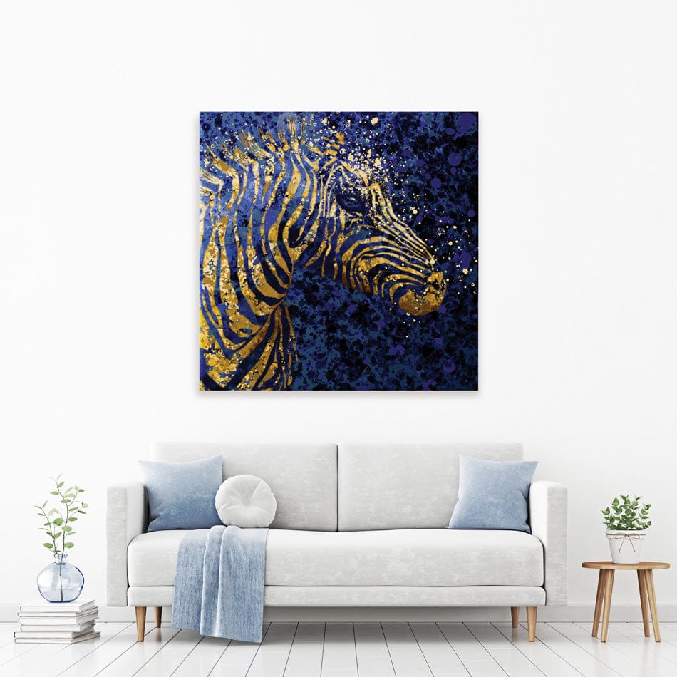 Navy Zebra Splash Square Canvas Print wall art product D Mosconi