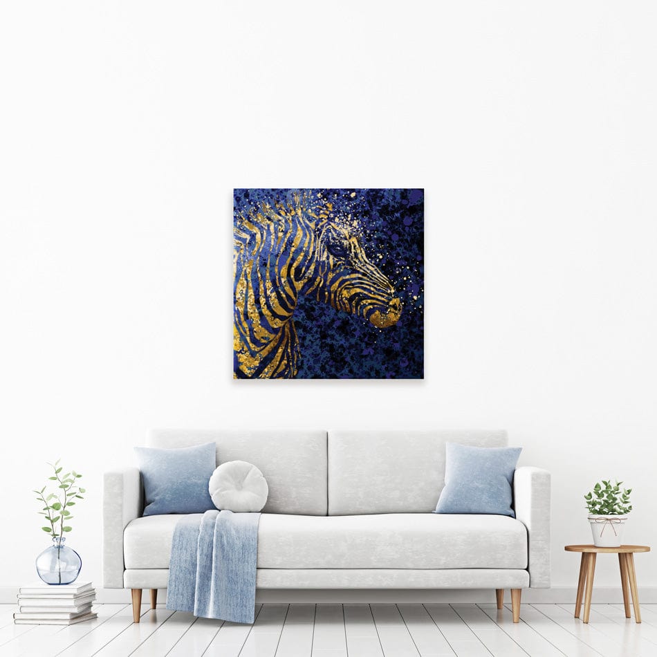Navy Zebra Splash Square Canvas Print wall art product D Mosconi