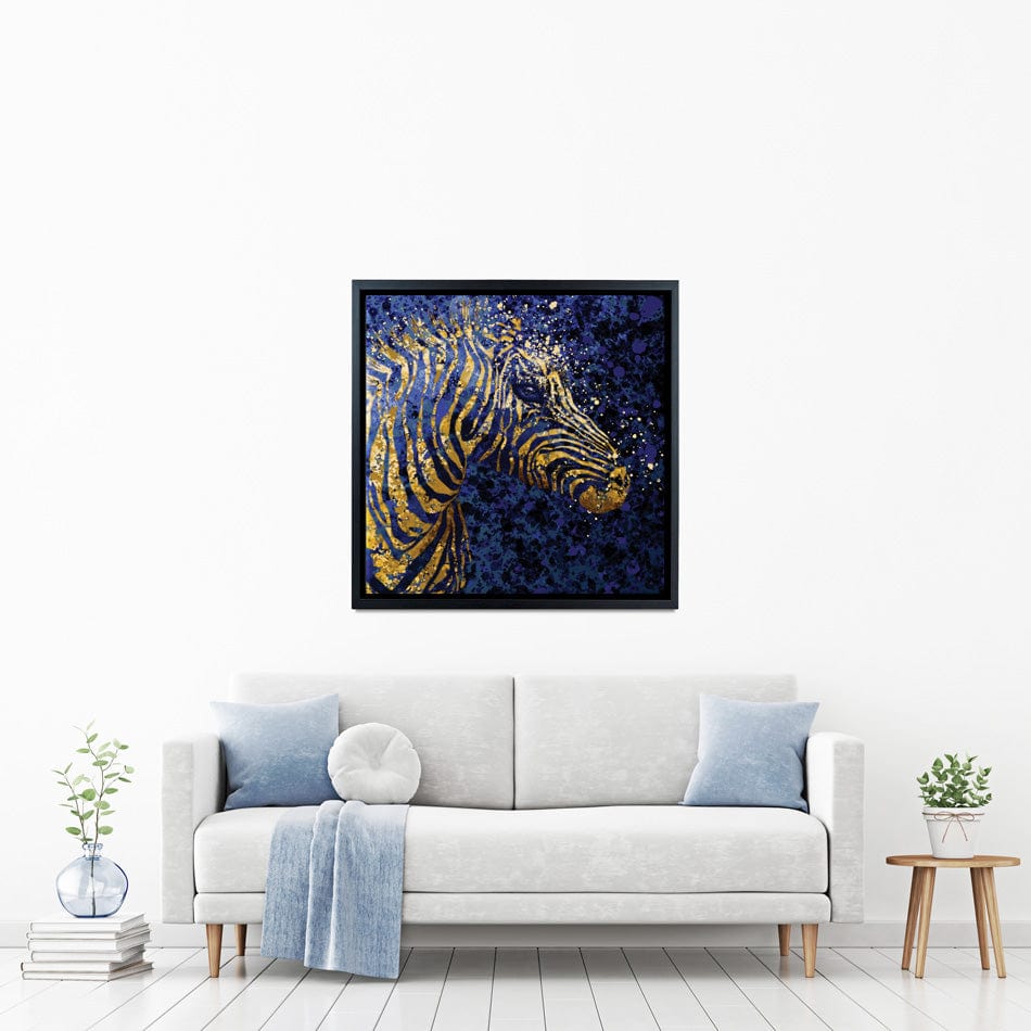 Navy Zebra Splash Square Canvas Print wall art product D Mosconi