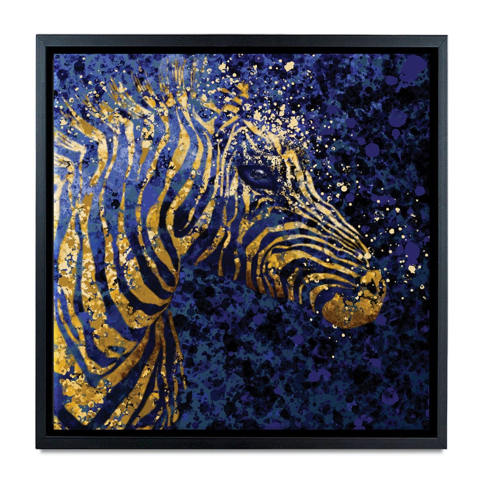 Navy Zebra Splash Square Canvas Print wall art product D Mosconi