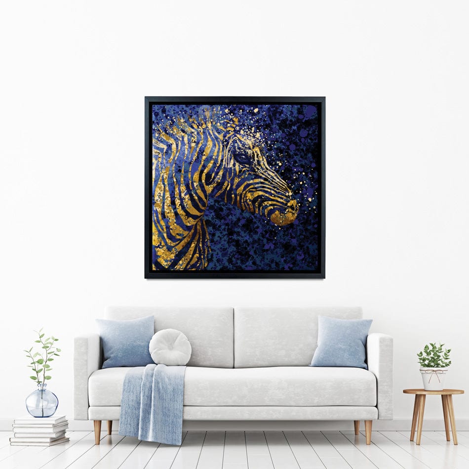 Navy Zebra Splash Square Canvas Print wall art product D Mosconi