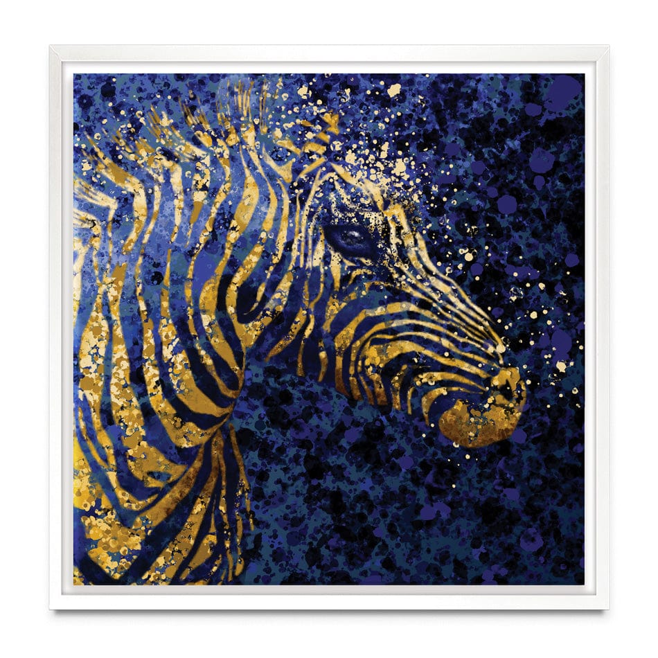Navy Zebra Splash Square Canvas Print wall art product D Mosconi